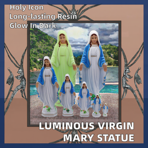 Estatua Artesanal Luminosa de la Virgen María con Ángel, Escultura Decorativa Religiosa, Adorno Cristiano Católico con Cruz, Hecho de Resina - Product Image 2