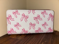 Dompet Wanita Panjang Motif Pita Kulit PU Grosir, Dompet Koin Mini Lucu dengan Ritsleting, Dompet Kartu Kredit Custom
