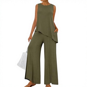 Ensemble deux pièces décontracté pour femme, le plus vendu en 2026, pour yoga, en polyester et élasthanne, respirant, séchage rapide, écologique, sans manches - Product Image 3