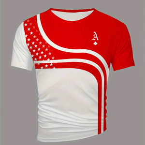 MY Men's Retro Style Casual Summer <span class=keywords><strong>T</strong></span>-Shirt Rojo Blanco Ace Spades Poker Gráfico Ligero Punto Poliéster Cuello redondo Corto - Product Image 1