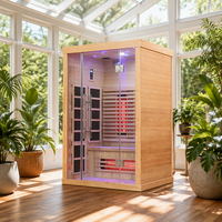 Cabine de sauna infrarouge à spectre complet en bois massif pour 2 personnes avec éclairage étoilé