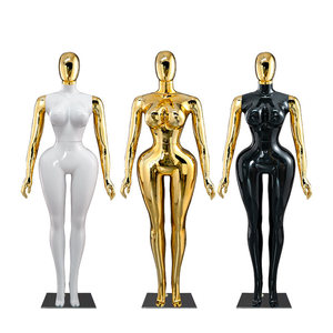 <span class=keywords><strong>Mannequin</strong></span> <span class=keywords><strong>femme</strong></span> <span class=keywords><strong>grande</strong></span> <span class=keywords><strong>taille</strong></span> plaqué or pour vitrine, corps entier, poitrine et hanches généreuses, forme de robe en plastique détachable - Product Image 2