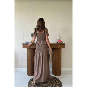 Vestido de Lino Moccah Gipeli con Cintura Elástica, Cuello Cuadrado, Fruncido, Corte Holgado, Estilo Casual - Product Image 6