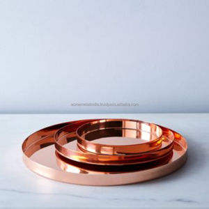 Trending Design Lot de 2 plateaux de service en cuivre de forme ronde Idéal pour la cuisine à domicile et les restaurants Plateau de service en cuivre - Product Image 2
