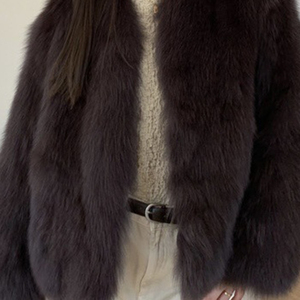 Abrigo Corto Marrón Oscuro, Peludo y Cálido, Elegante Abrigo para Viajar al Trabajo, para Otoño e Invierno - Product Image 5