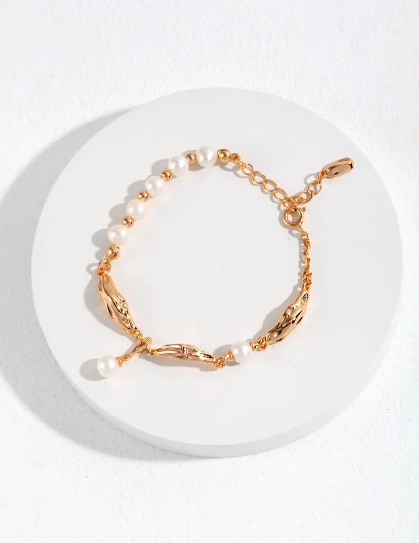 Bracelets de foulard en soie perlée pour femmes plaqué or 18 carats Bracelet de foulard en soie avec perles naturelles