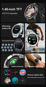Smartwatch Android S11 con Display AMOLED, Cinturino in Gomma, Funzione di Chiamata, Cronografo, Sveglia, Modalità Sport Magnetiche, Termometro e Indicatore di Riserva di Carica - Product Image 4
