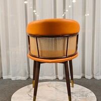 Chaise de salle à manger nordique moderne en corde tressée, finition noyer, pieds en bois, assise en cuir orange rembourrée, mobilier de maison et de bureau, prix direct de gros