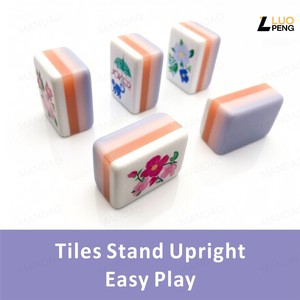 LUOPENG <b>Mahjong</b> Tile <b>Set</b> Classic Style Portable Plastic Tiles for 4 Players White with Colorful Patterns - Product Image 4