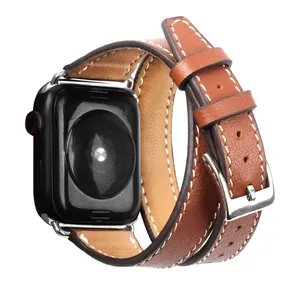 Genuine Leather Double wrap Designed Slim Replacement Strap for iWatch Series 7 6 SE 5 4 3 2 1