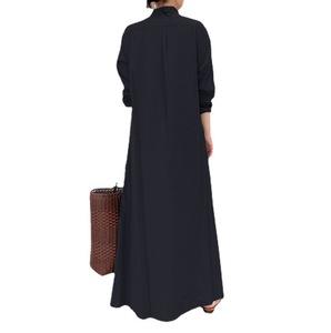 Robe chemise longue décontractée en lin et coton uni à col revers, manches longues et poches latérales pour femme - Product Image 3
