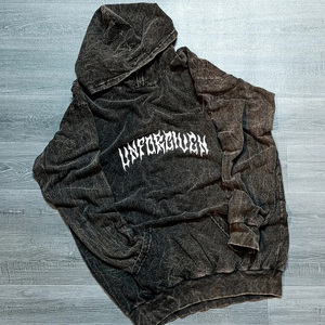 Custom <b>Hip</b> Hop Oversized Vintage Washed Cut and Sew Raw Hem Hoodies Screen Printing Acid Wash Hoodie <b>for</b> Men - Product Image 2