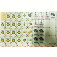 Set Mahjong Akrilik Hijau Giok Amerika dengan Sandaran Rotan Anyaman, Motif Bunga Sakura, Bambu, dan Gambar Rumah Teh untuk Hiburan