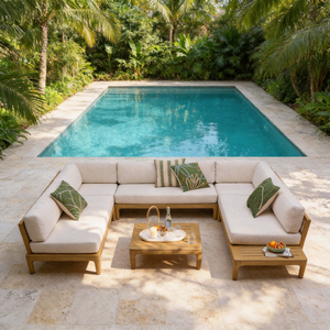 Conjunto de Sofás de Jardín de Madera <span class=keywords><strong>y</strong></span> Plástico para Exteriores con Brasero, Moderno <span class=keywords><strong>y</strong></span> Lujoso, Resistente a la Intemperie, con Asientos Profundos, para Conversación <span class=keywords><strong>y</strong></span> Relajación al Aire Libre - Product Image 1