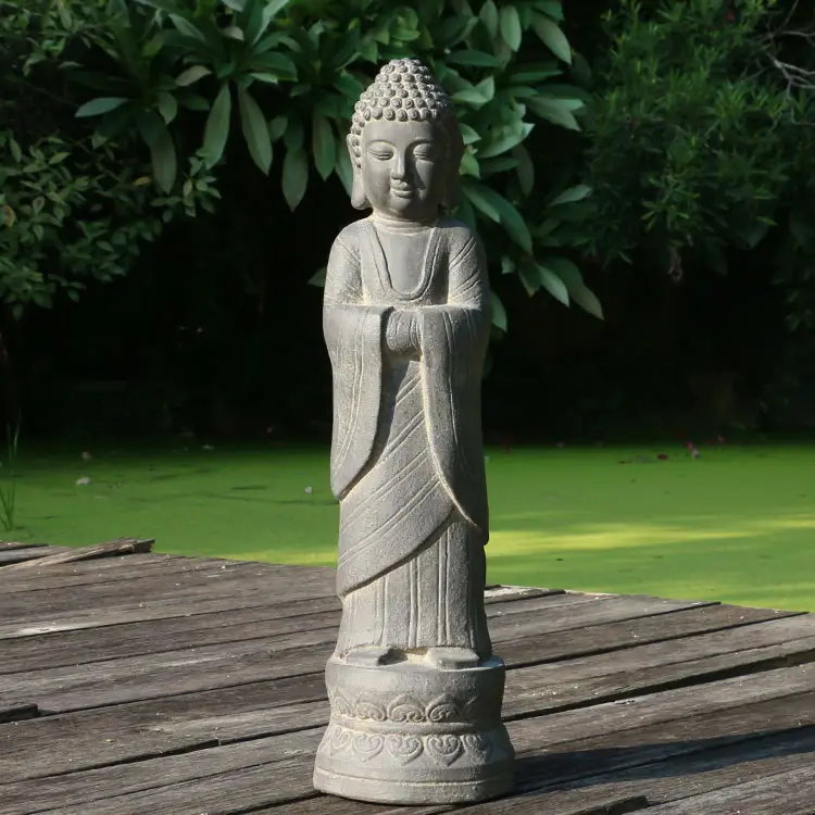 Estatua de Buda de pie de fibra de vidrio personalizada al por mayor, decoración de jardín estatua de Buda al aire libre y