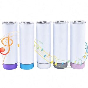 Gobelets isothermes blancs de 20 oz à double paroi en acier inoxydable, personnalisables, avec haut-parleurs Bluetooth et compatibles avec la recharge USB mini - Product Image 1
