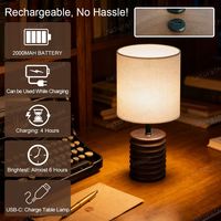 Lampe de table de chevet en bois et caoutchouc rechargeable à LED avec abat-jour en lin pour chambre à coucher, bureau d'étude, hôtel, prix de gros