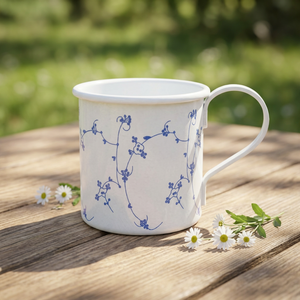 Factory Direct Eco-Friendly Stainless Steel Enamel Mug White Floral Decal Customizable Logo for Restaurants Cafes & Gifts - Product Image 2