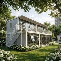 Maison conteneur de luxe en verre à deux étages, détachable, réutilisable, bureau de chantier, villa, appartement moderne et portable