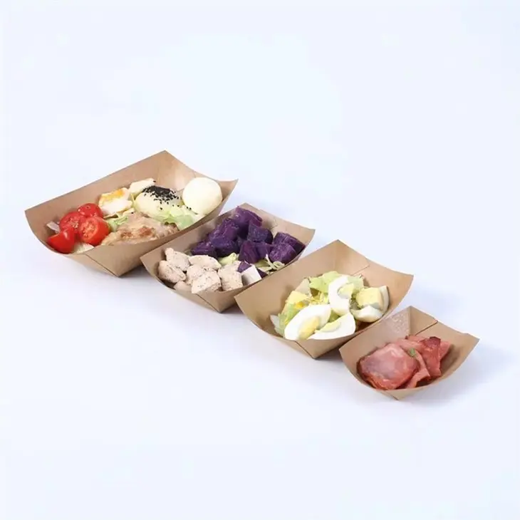 reusable Food Boat Tray Brown Cardboard for Meat Serving Baking Cookie Food Ice Cream Churro Hotdog Paper Kraft Food Box Snack B