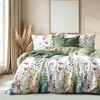 Parure de lit florale botanique pastel personnalisée 3 pièces en polyester, housse de couette et taies d'oreiller pour projets hôteliers et gîtes