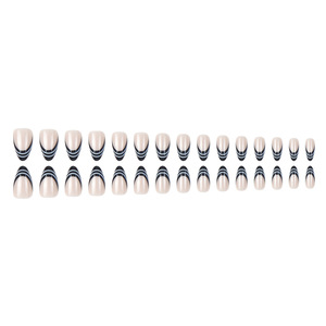 <span class=keywords><strong>Uñas</strong></span> Postizas de Almendra con Diseño Francés en Blanco y Negro, 30 Piezas - Product Image 3