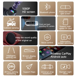 Cámara de Coche con 2 Lentes, Inalámbrica, CarPlay, Android Auto, DVR, WiFi 5G, GPS, FM, Cámara de Visión Trasera, Grabador, Monitor de Estacionamiento 24h - Product Image 3