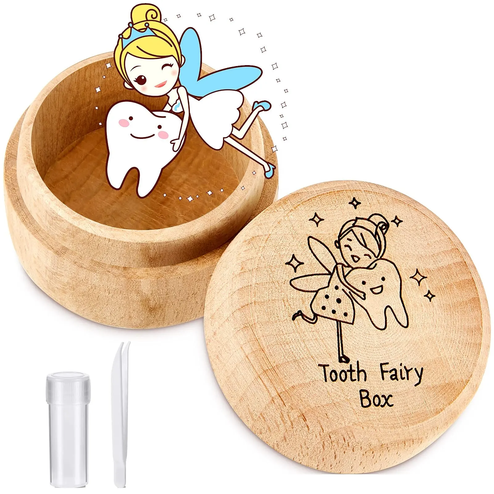 Ustomized-caja de almacenamiento de dientes de leche para niños, caja de madera para guardar dientes de leche