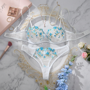 Wholesale Rose Embroidery Lingerie <b>Set</b> <b>Sexy</b> Sheer Mesh Underwire Bra and Thong Panties <b>Set</b> 2 Piece Bow Lace Womens Intimates - Product Image 3
