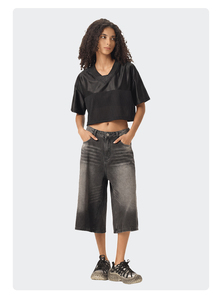 Haut court en jersey 180G de haute qualité pour femme, col en V, manches courtes, style sportswear tendance pour l'extérieur - Product Image 2