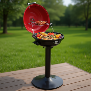 D0100XUV9SV Griglia Elettrica BBQ a Doppio Strato 1600W Colore Rosso Portatile per Uso Interno ed Esterno Casa Giardino in Acciaio Verniciato - Product Image 2