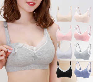 Enceinte sans anneau en acier dentelle grande taille coton ajustement d'allaitement froncé lactation maternité allaitement soutien-gorge d'allaitement - Product Image 5