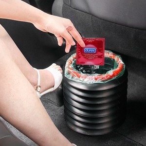Car Trash Can 4L Foldable Portable Under Seat Storage <b>Bucket</b> With Handle Waterproof Leak Proof Round <b>Plastic</b> - Product Image 1