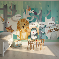 Papier peint mural auto-adhésif imperméable moderne pour chambre d'enfant, chambre à coucher, salon, arbres et animaux, décoration murale pour enfants