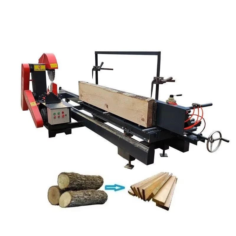 Портативная ленточная пила высокой мощности для деревянных бревен, для резки круглых бревен, раздвижной стол, пила для деревообрабатывающего оборудования