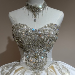 XS328 Classic Off Shoulder Satin Beaded Ivory Bridal Women's Wedding Gowns <b>Dress</b> - Product Image 5