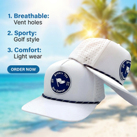 Gorra de Golf Personalizada con Corte Láser Perforado de 5 Paneles, Impermeable, Estilo Trucker, Visera Curva, con Cuerda y Logotipo de PVC