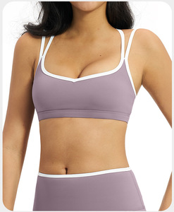 Sujetador deportivo de tirantes dobles finos para mujer, con espalda cruzada, almohadillas extraíbles, a prueba de golpes, para yoga, gimnasio, pilates, top corto. - Product Image 2
