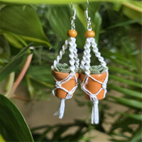 Échantillons Gratuits : Boucles d'Oreilles Macramé pour Plantes, Mini Pot de Succulente en Macramé, Breloque Suspendue, Bijoux Bohèmes Faits Main, Accessoires
