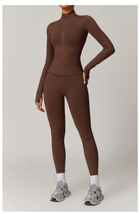 Özel <span class=keywords><strong>2</strong></span> parça dikişsiz uzun kollu üst spor ceket spor Fitness Yoga seti kadınlar için egzersiz tayt setleri egzersiz kıyafetleri kadınlar - Product Image 3