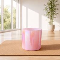 Bol chantant en cristal rose irisé accordé sur 432 Hz, ensemble professionnel pour bain sonore avec maillet et anneau en O pour la méditation et le yoga