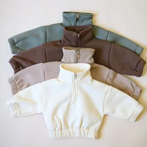 Winter Kinder warm solide Farbe Baby Baumwolle Fleece Kinder Pullover warm Set Mädchenkleidung zweiteilig Hoodies-Sets Kind Sweatshirt