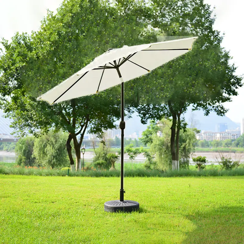 Beyaz krank şemsiye 9ft alüminyum direk çelik kaburga güneş tilt ile plaj şemsiyesi açık şemsiye