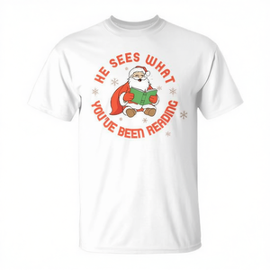 He Sees What Youve Been Reading Christmas Santa T-Shirt Tri Blend Blanc Moyen - Product Image 2