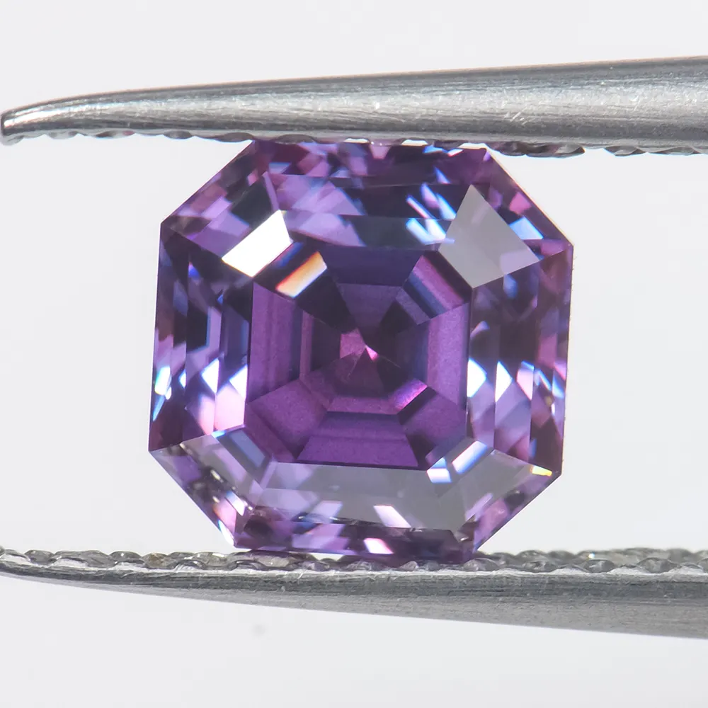 Ungu 7mm 1ct permata ascher bentuk cut berlian sertifikat sintetis vvs1 gra longgar moissanite batu untuk membuat perhiasan