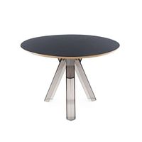 Table à manger ronde transparente en polycarbonate OMETTO avec dessus noir design fumé, diamètre 107 mm OMF107N