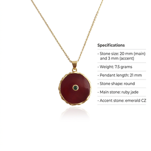 Round Shape Ruby Jade Pendant <b>Necklace</b> with Tiny Emerald CZ Inlaid Texture Metal Collet Frame 18k Gold Plated Chain <b>Necklace</b> - Product Image 1