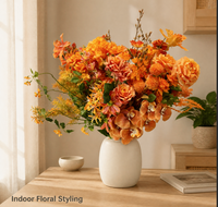 Bouquet d'automne artificiel orange très demandé, fleurs artificielles en soie au toucher réel pour la décoration de mariage et de table à la maison