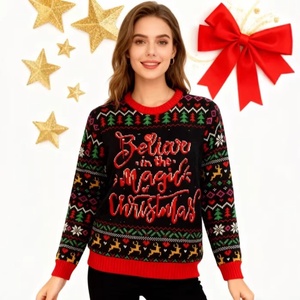 <span class=keywords><strong>Pull</strong></span> <span class=keywords><strong>de</strong></span> Noël pour femme en fibre acrylique épaisse, col rond, broderie à paillettes, style streetwear printanier - Product Image 2