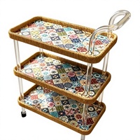 3-stöckiger Mosaik-Fliesen-Servierwagen Acryl-Rollwagen Lebensmittel-Präsentationsständer für Terrasse und Esszimmer